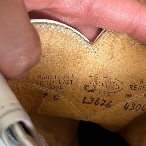 JUSTIN - WHITE LEATHER ROPPER BOOTS 7C MADE IN USA WESTERN - Picture 6 of 10